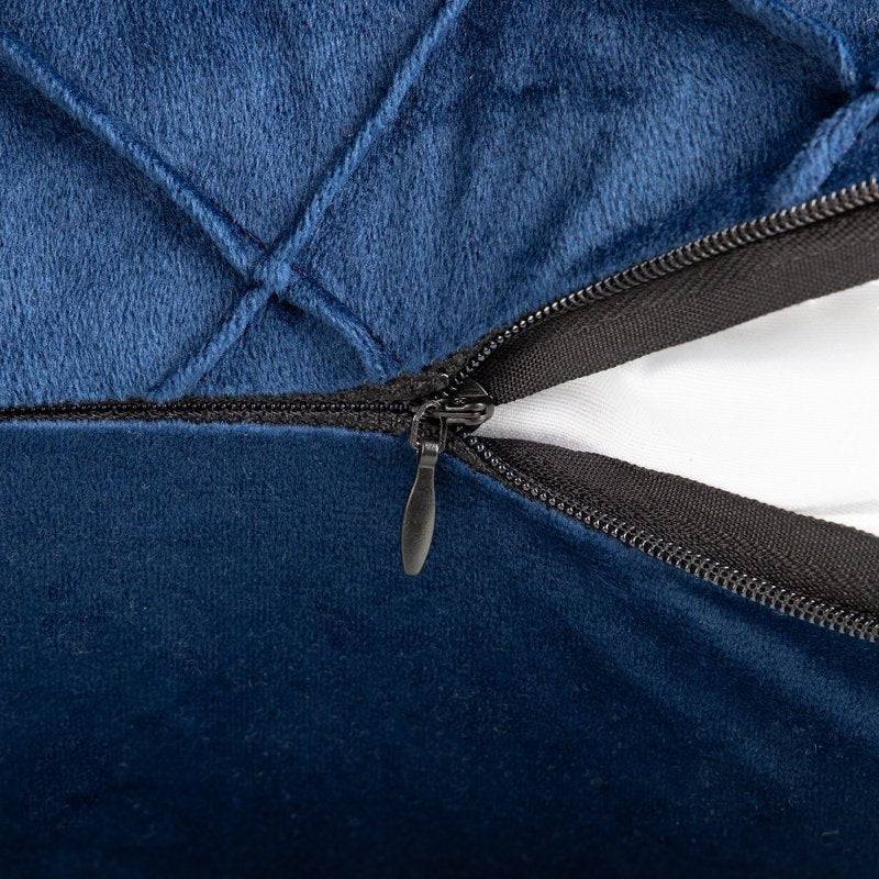 Navy Blue Pleated Velvet Pillow Cover 18x18 Inch Set of 2 - Decorative Cushion Case
