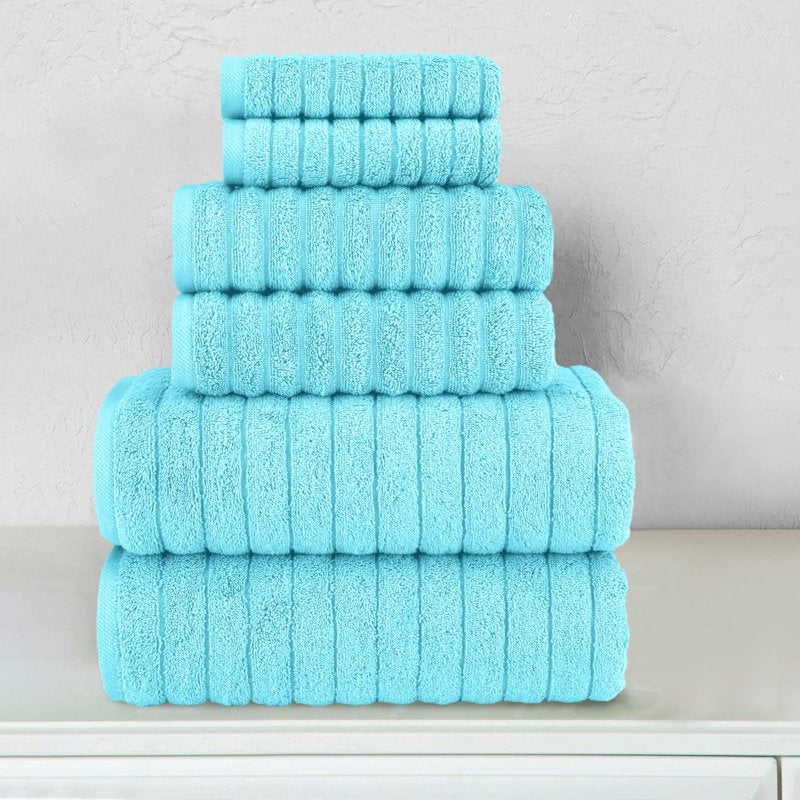 Turkish Cotton Corduroy Bath Towel Set Aqua - 6-Piece Luxury Quick Dry & Absorbent