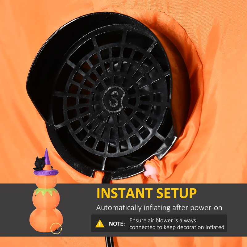 Inflatable Halloween Pumpkin Man with Black Cat and Broom - Orange Variation
