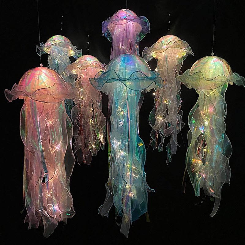 Yellow Glowing Jellyfish Lantern Handheld LED Lamp Party Decoration New Year Gift