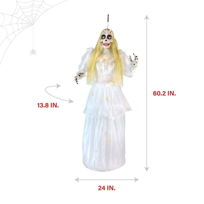 Animated Hanging Bride Halloween Animatronic - Touch-Activated Spinning 5ft Decor