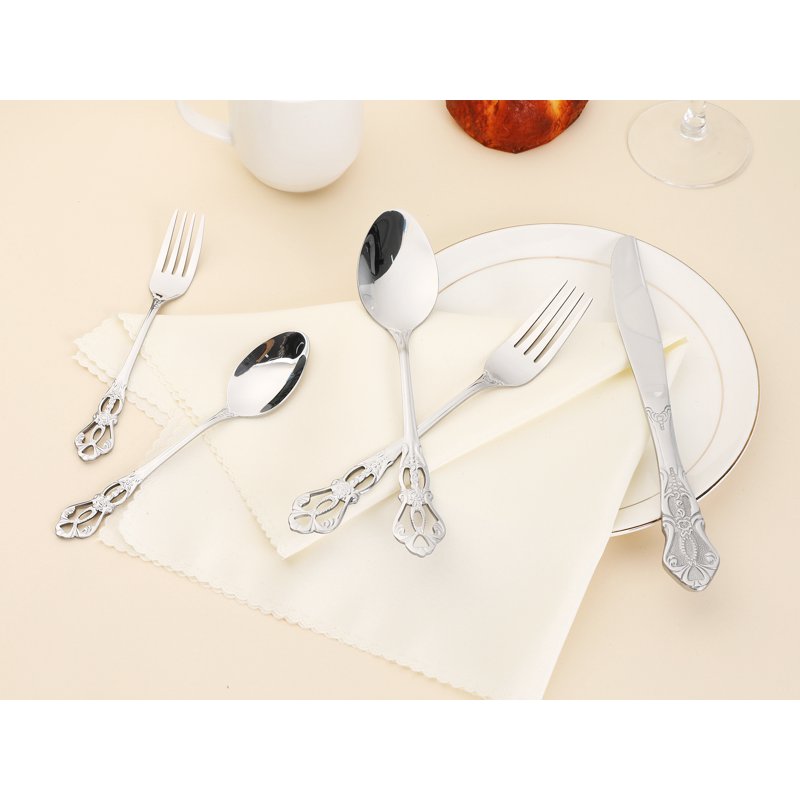 20-Piece Stainless Steel Floral Flatware Set - Silver