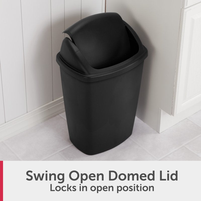 7.5 Gallon Plastic Kitchen Trash Can with Swing Top Lid - Black