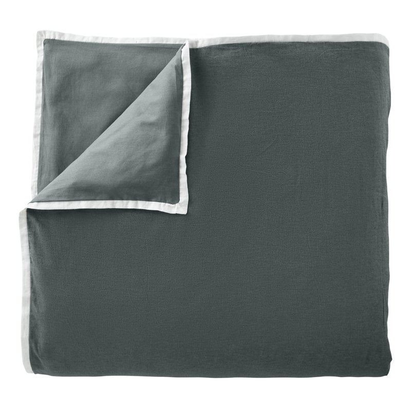 Full/Queen Linen-Cotton Duvet Cover Set with Contrast Flange - Soot Gray