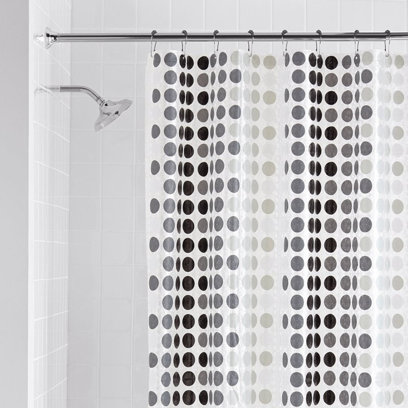 Black and White Polka Dot Waterproof Shower Curtain Set with 12 Hooks - 70x72 Inches