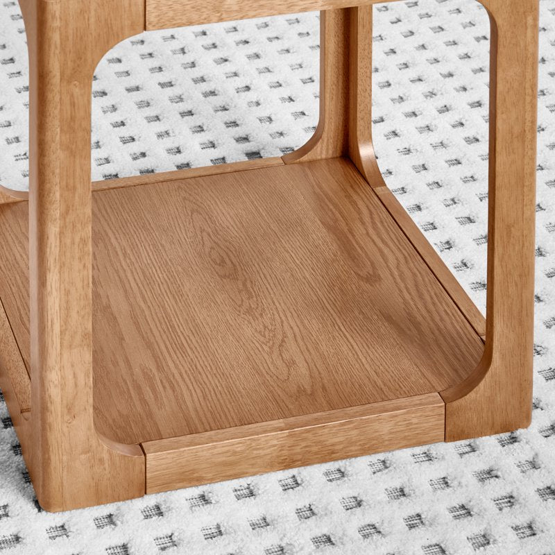 End Table with Open Shelf - Solid Wood, Warm Brown Finish