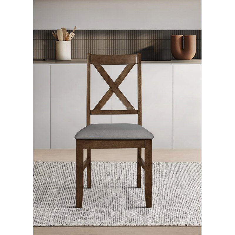 Dining Chair Set of 4 - Brown/Gray X-Back Upholstered Design