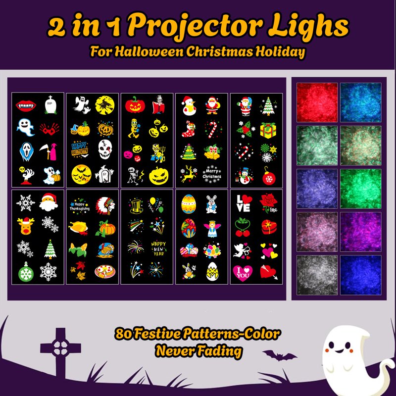 Morfone Halloween 8 Pattern Projector Lights Waterproof Outdoor Indoor Decoration