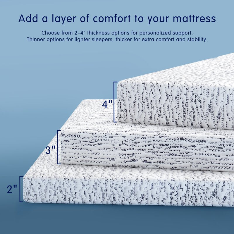 Twin XL Gel Memory Foam Mattress Topper - Plush, Cooling, 4 Inch, Non-Slip & Washable Cover