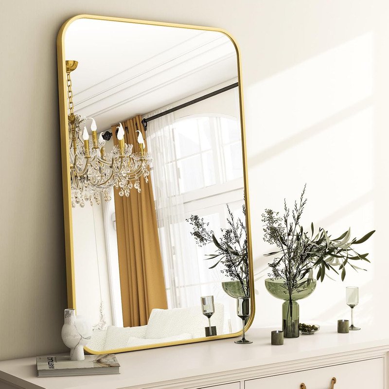 20x28 Inch Gold Bathroom Mirror - Rounded Edge Wall Mount Vanity Mirror