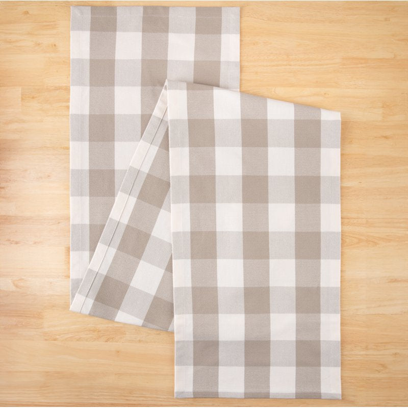 Beige Plaid Table Runner - 14” x 72”, 100% Polyester