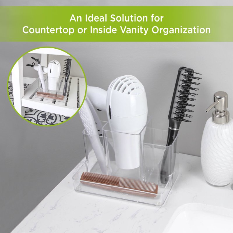 Countertop Hair Care Organizer Set - Clear Bathroom Storage for Hair Dryer & Styling Tools