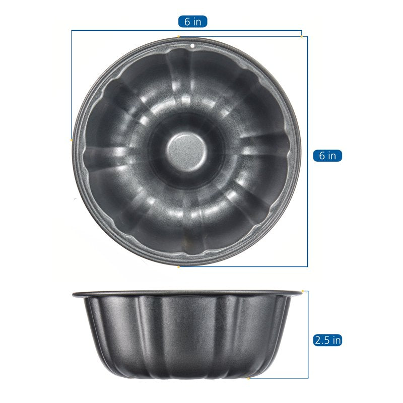 6-Inch Non-Stick Fluted Cake Pan - Carbon Steel Bakeware