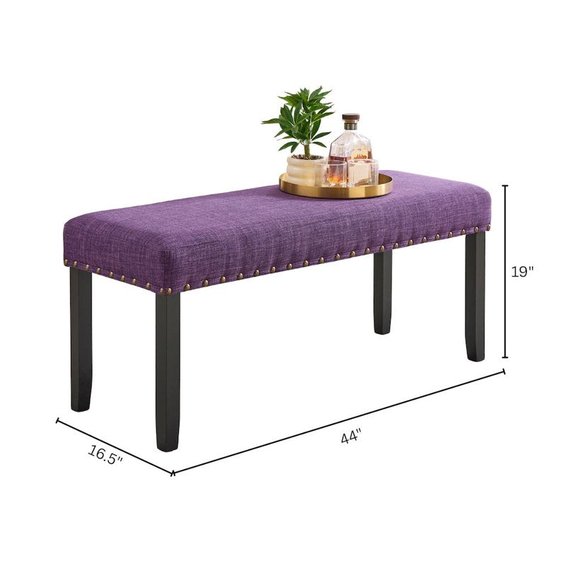Comfortable Fabric Dining Bench with Nailhead Trim - Multiple Colors