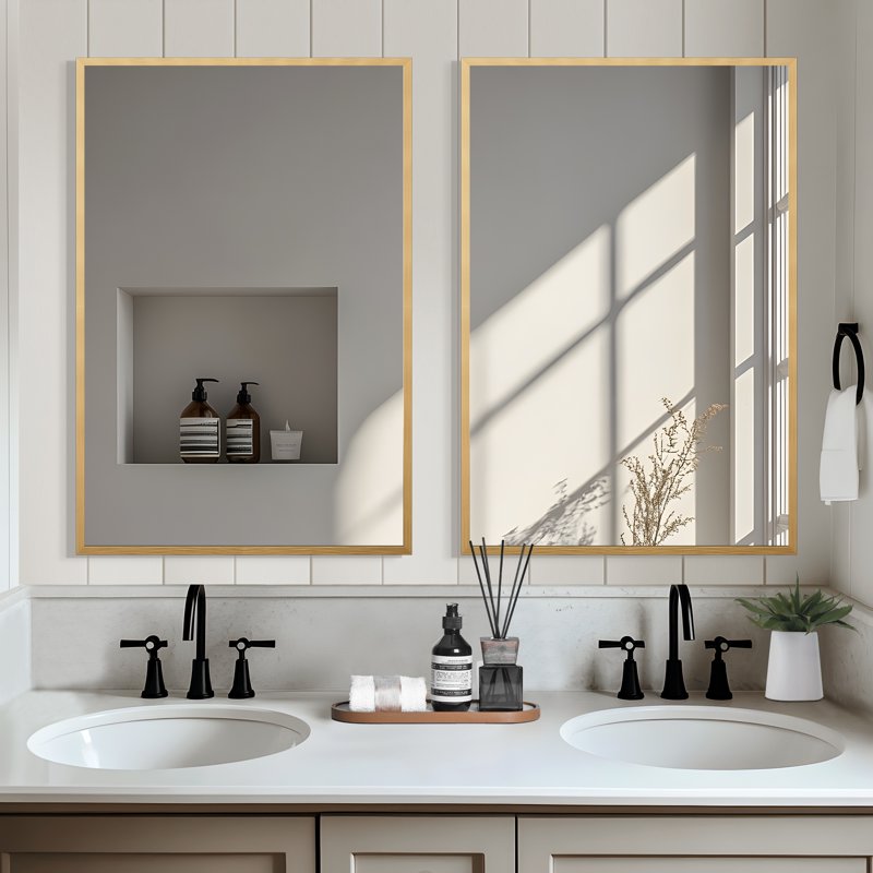 Rectangular Aluminum Alloy Wall Mirror Set - 36x24in Gold Frame, Modern Design