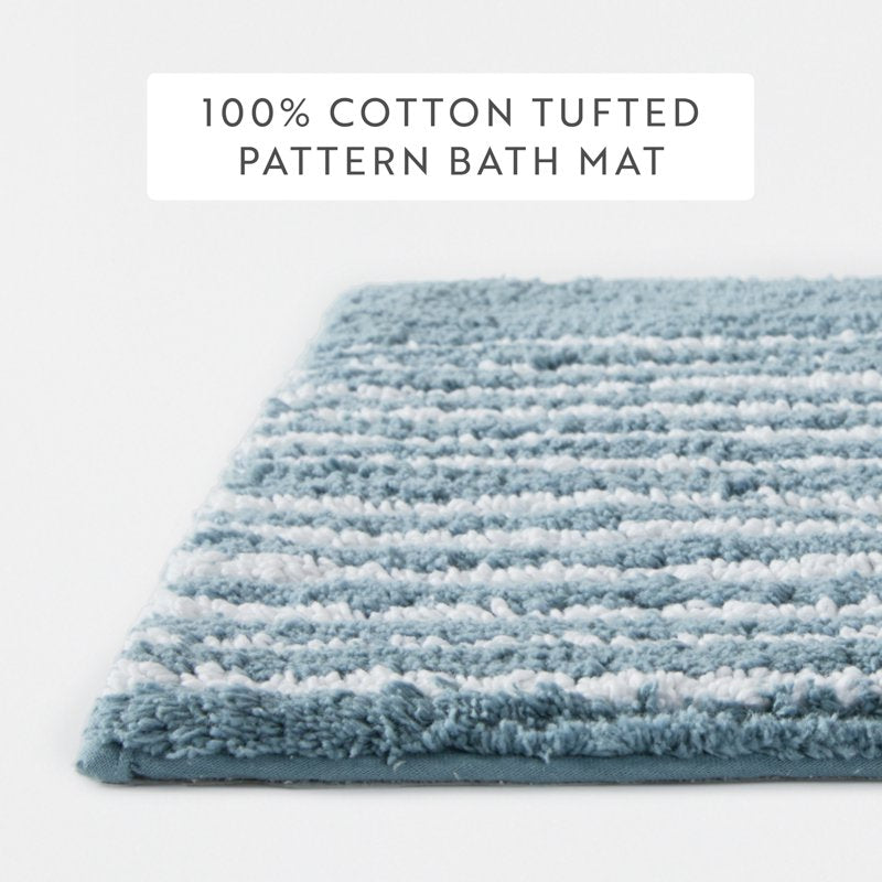 Cotton Bath Mat 24x17 Rainbow Light Blue - Modern Pattern, Non-Slip, Absorbent