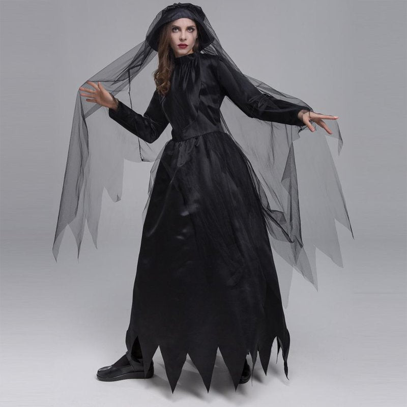 Ghost Bride Costume Dress for Women Halloween Gothic Vampire M - Black