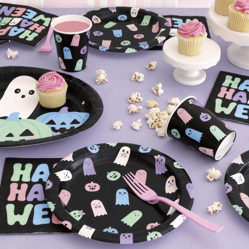 Halloween Ghosts Disposable Paper Cups 9 oz Multicolor 8 Pack