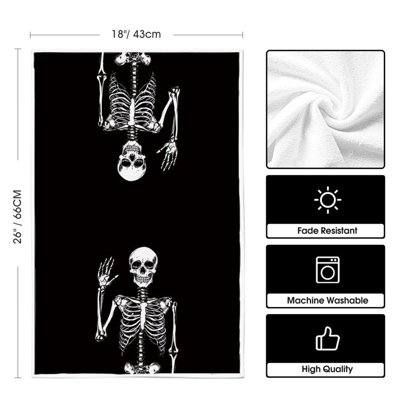 Spooky Skeleton Spider Bone Kitchen Dish Towels Set of 2 - 18x26 Inches, Variation C