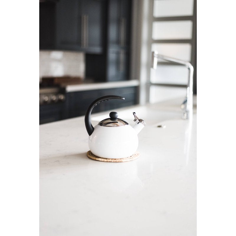 White Porcelain Enamel Tea Kettle - 2.5 Quart
