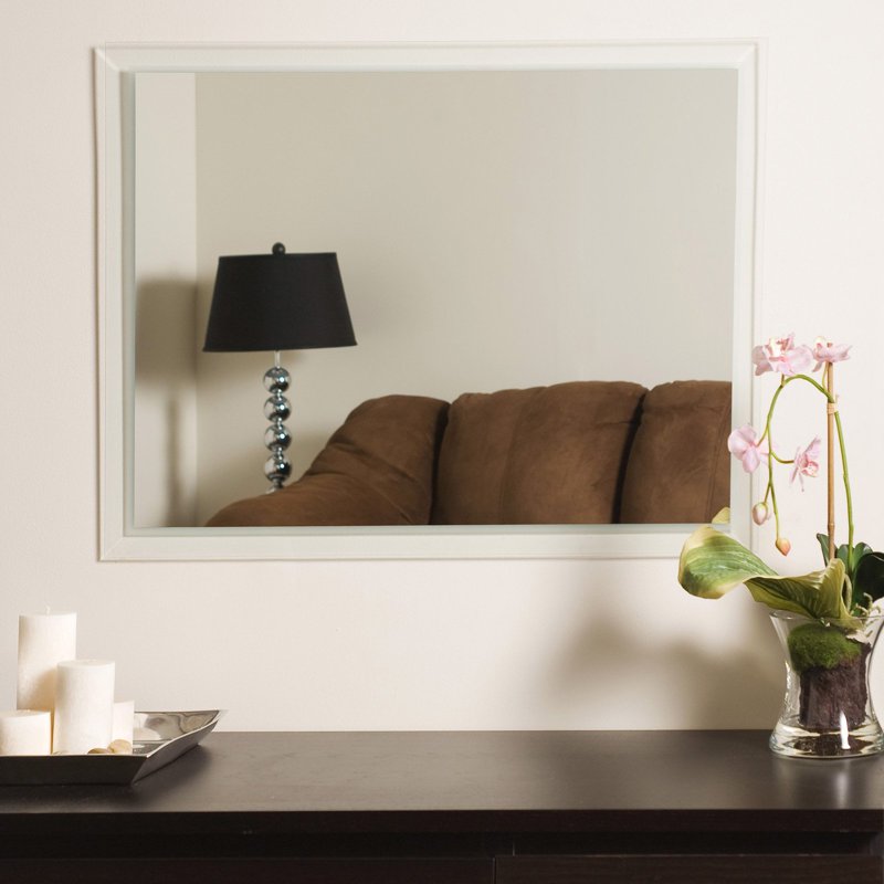 Frameless Etched Border Wall Mirror - Silver, Distortion-Free, Ready to Hang