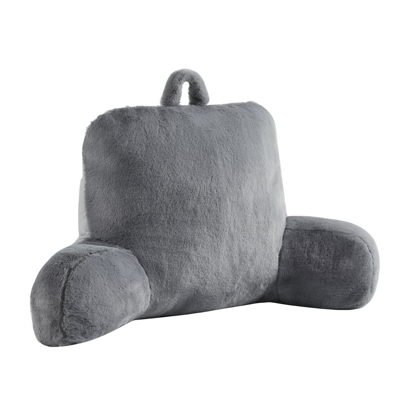 Faux Fur Plush Backrest Pillow - Gray, 18.5 x 32.5 x 10 Inches, Cozy Lounge Support