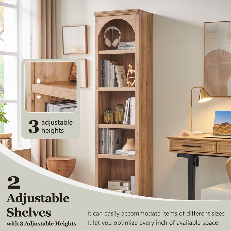 Tall Arched Bookcase - 5-Tier Narrow Bookshelf for Stylish Storage