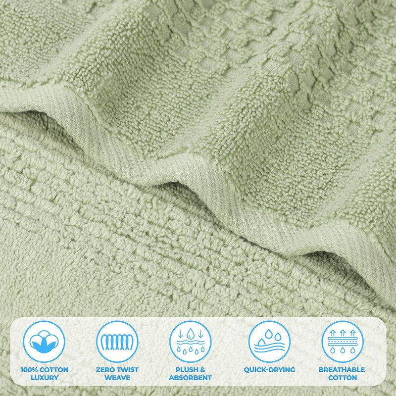 Green Cotton Waffle Textured Towel Set - 3 Piece Bathroom Linen - Superior Playa Zero Twist