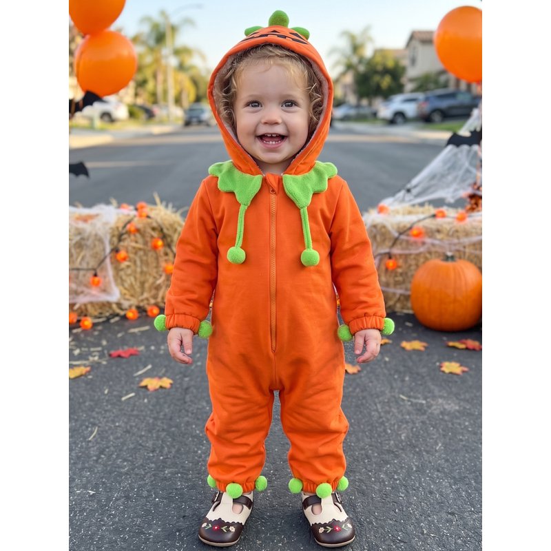 Kids Toddler Halloween Pumpkin Costume Romper - Orange, 6-12 Months