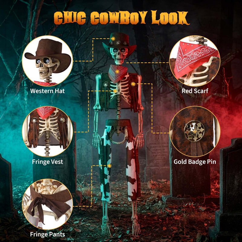 Halloween Pirate Skeleton Costume 2-Pack - Life-Size Cowboy Decor for Outdoor Indoor Use
