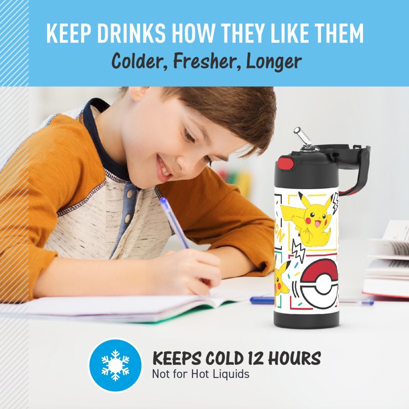 Pokemon Kids Insulated Water Bottle with Straw - 14oz
