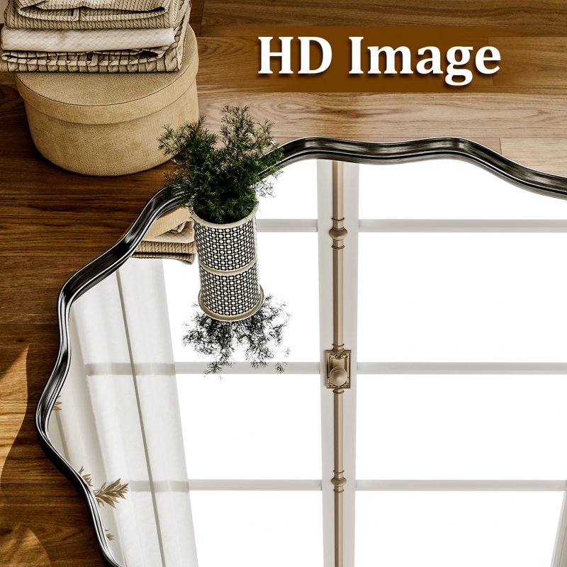 30-Inch Wavy Round Bathroom Mirror Wall Mounted Modern Vanity Mirror - Black