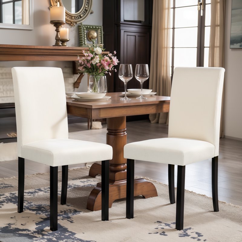Linen Upholstered Dining Chairs Set of 2 - Ivory