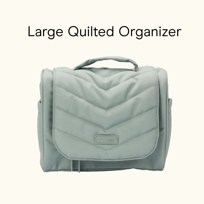 Large Quilted Hanging Toiletry Bag, Sage Green Makeup Organizer Case