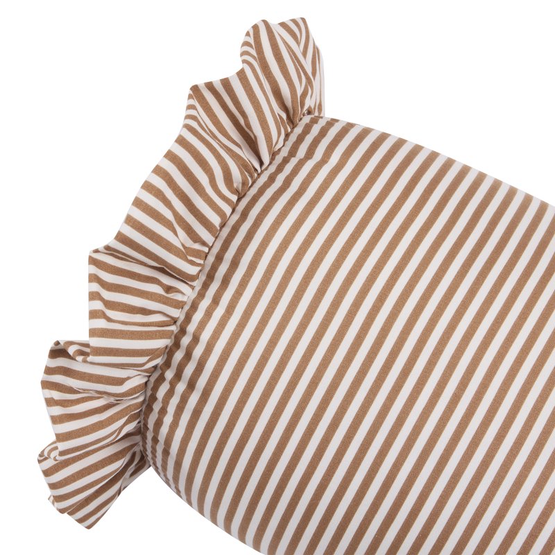 Home Decor Collection 8x20 Tan Striped Ruffle Bolster Pillow - Decorative Throw Accent