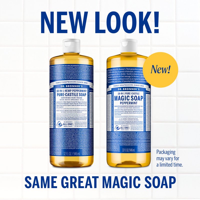 Peppermint Pure-Castile Liquid Soap - Concentrated Organic Body Wash 32 oz