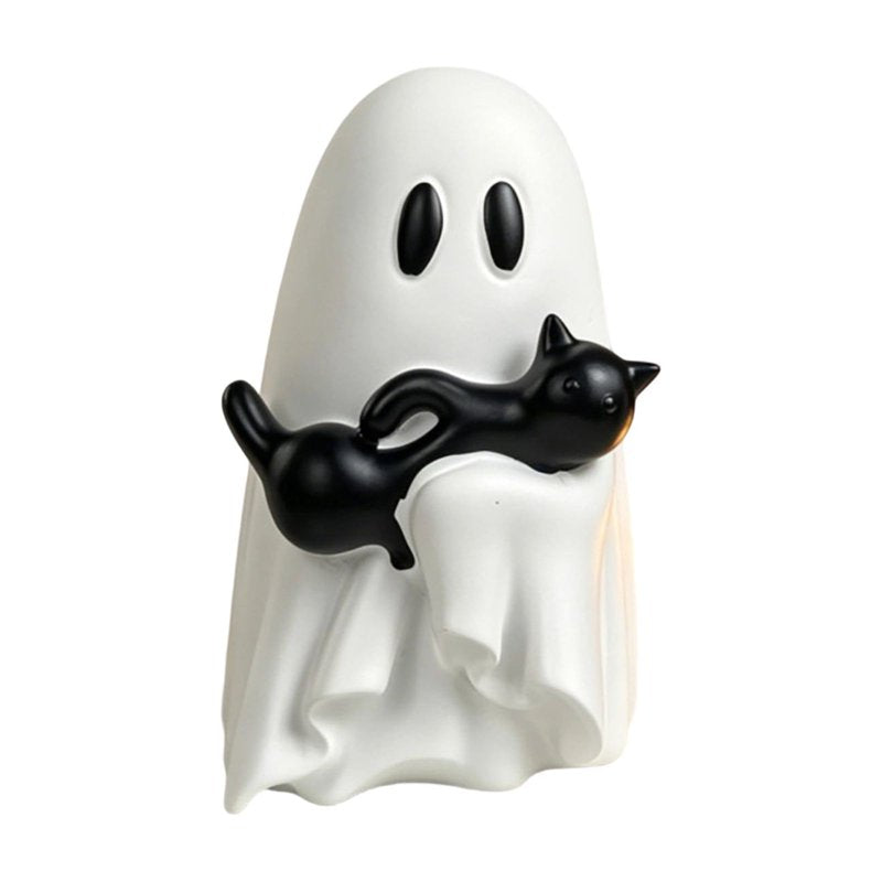 Halloween Ghost Hugging Black Cat Resin Figurine - Mini Desktop Ornament - Variation 13#Halloween