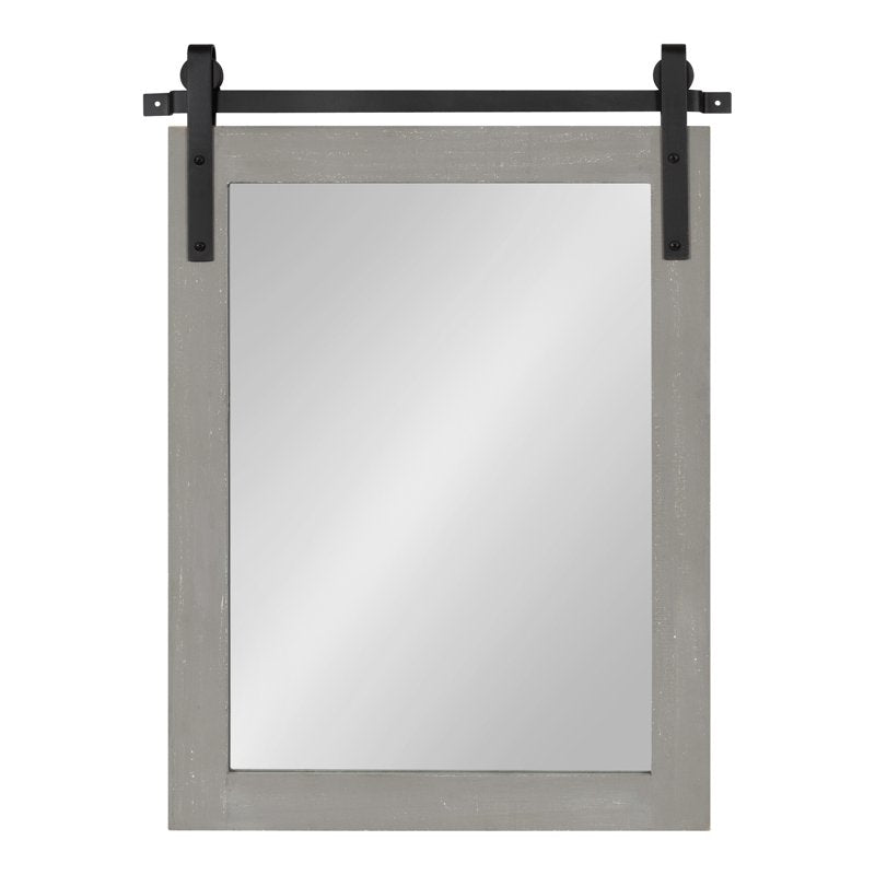 Farmhouse Wall Mirror - 18 x 26 Gray Barn Door-Inspired Rustic Frame