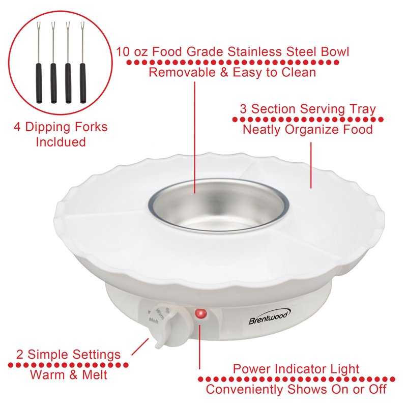 Electric Fondue Pot Set with 3-Section Serving Tray and 4 Dipping Forks