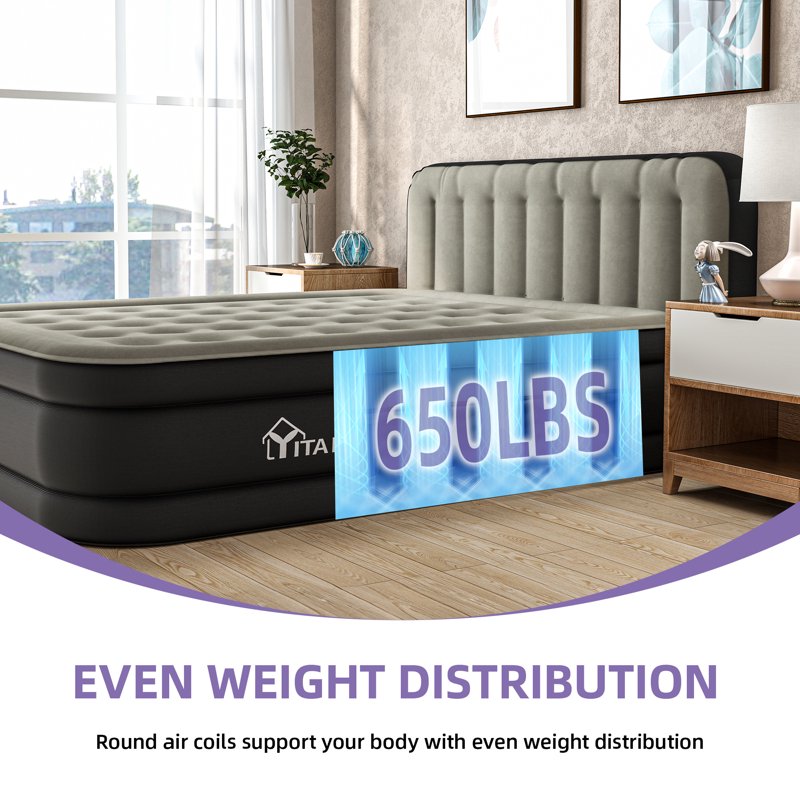 Queen Air Mattress with Built-in Pump and Banded Headboard - Gray - 18 Inch