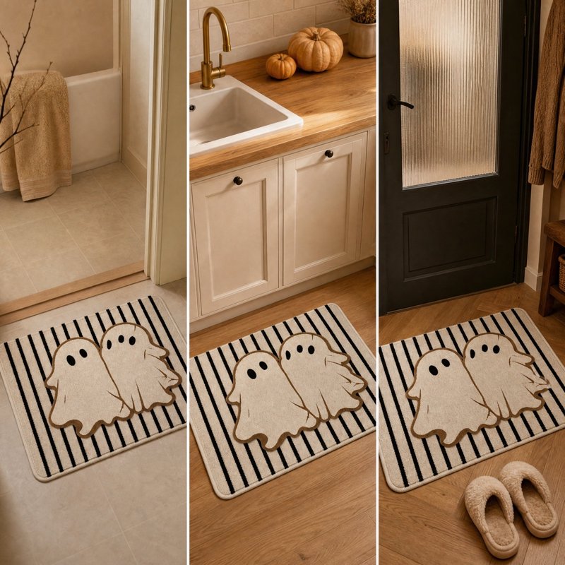 Halloween Doormat Double Ghost Tufted Mat with Rubber Backing - Fall Entryway Rug (Variation of THIS listing: 33_Printed Doormat_AG)