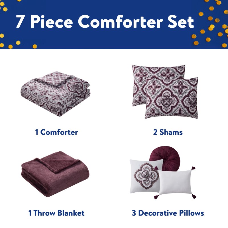 Reversible Microfiber Comforter Set - King Bedding with Shams & Decorative Pillows