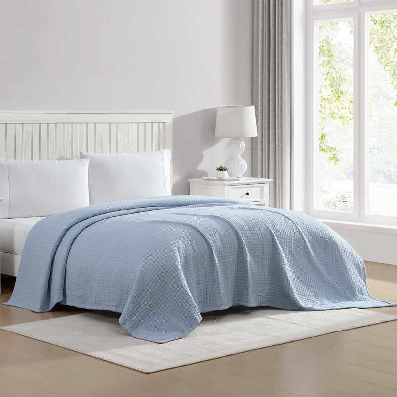 Grand Hotel Woven Cotton Blanket - King Size Pearl Blue - Soft & Durable Bed Cover