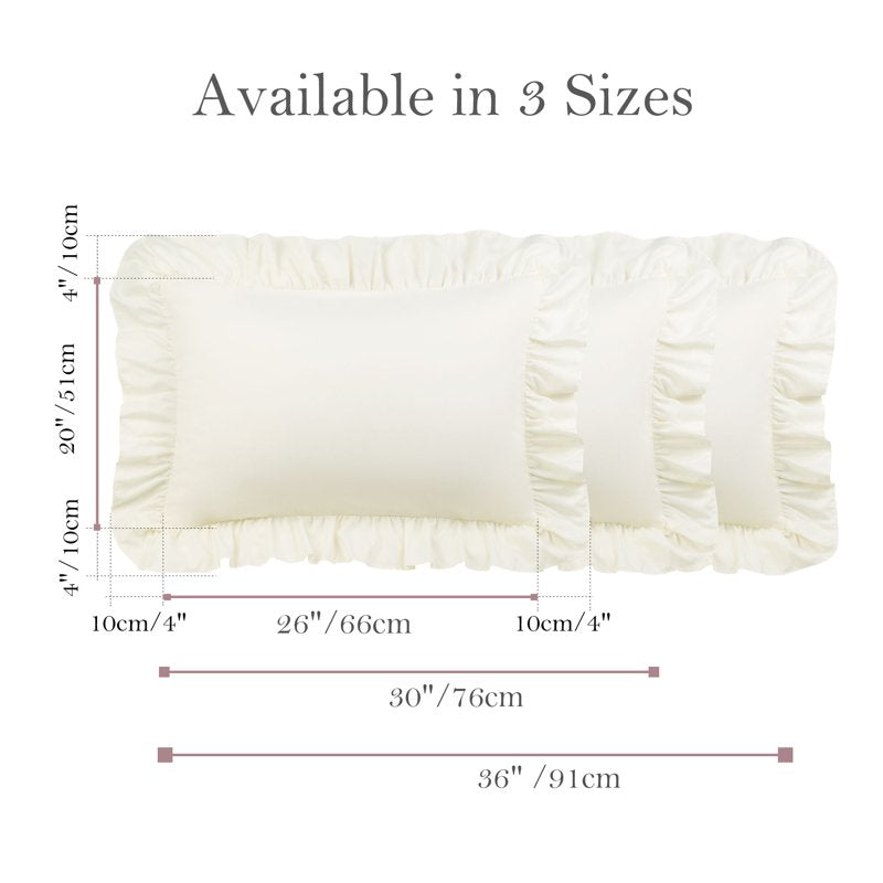 King Size Cream Microfiber Ruffle Envelope Pillowcases Set - 2 Pcs