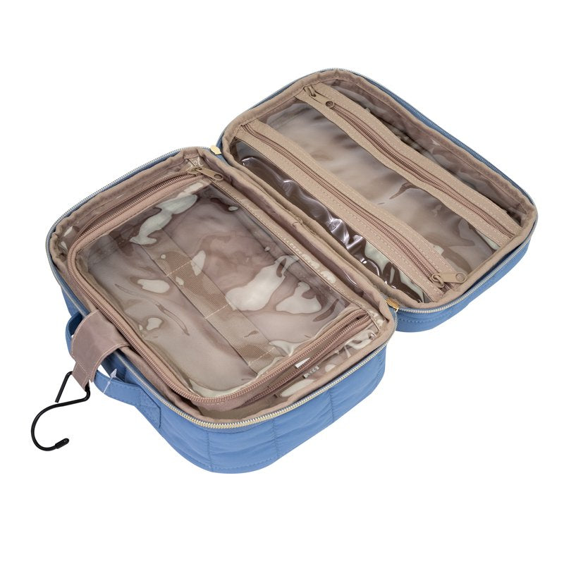 Hanging Beauty Organizer - Blue Quilted Cosmetic Case