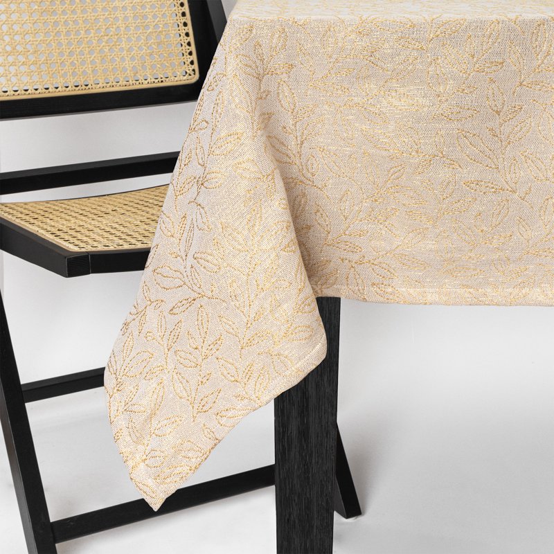 84" Rectangle Tablecloth - Cream with Gold Leaf Design