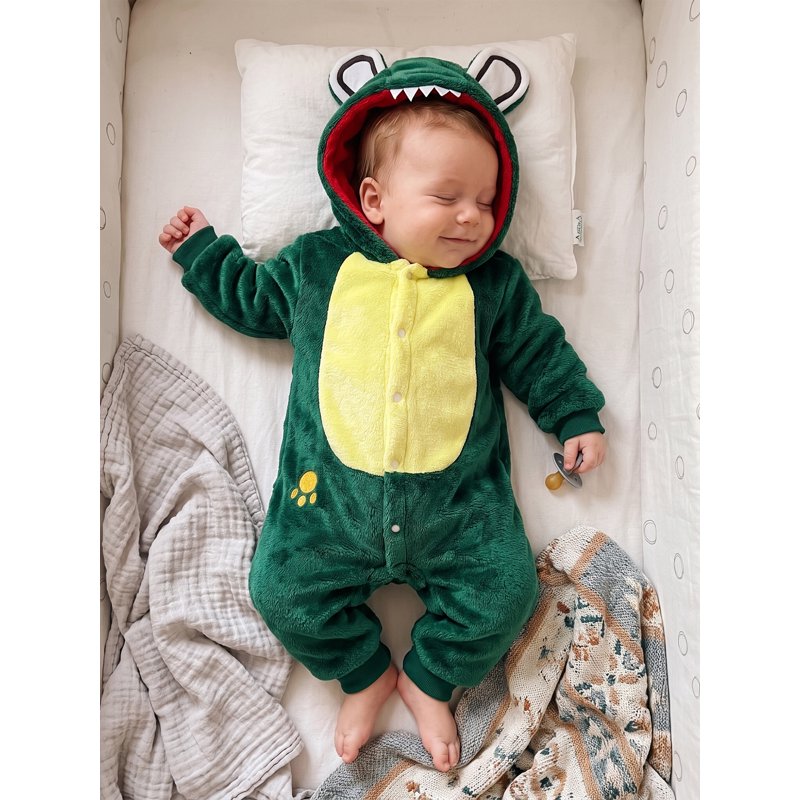 Toddler Baby Animal Costume - Green Crocodile Fleece Jumpsuit for 2-3 Years