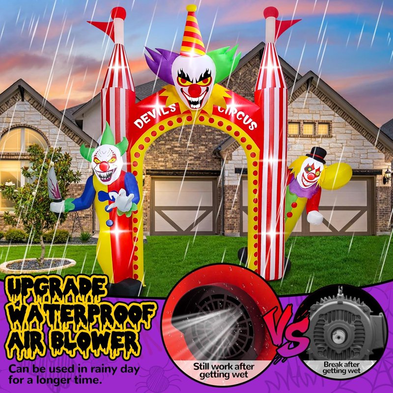 12FT Giant Inflatable Clown Archway Halloween Yard Decoration with Lights
