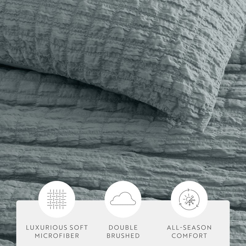 King Seersucker Textured Comforter Set - Light Blue All-Season Down-Alternative Bedding