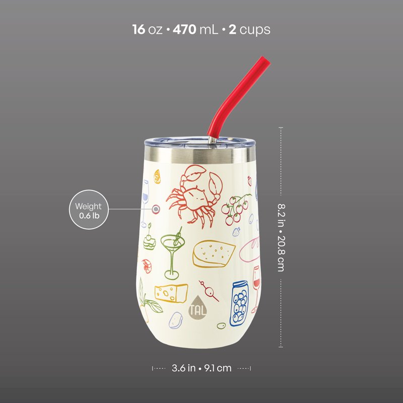 16oz Stainless Steel Wine Tumbler with Straw - Italian Dinner